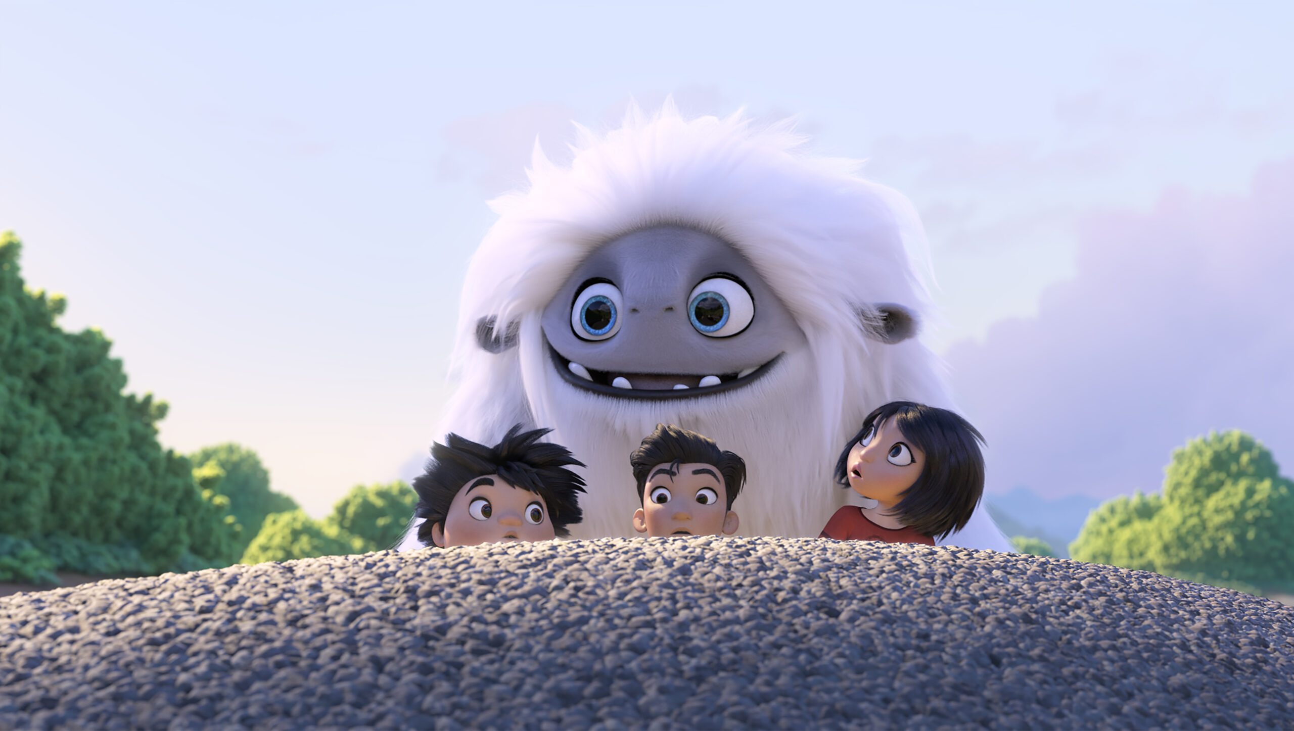 From left, Peng (Albert Tsai), Jin (Tenzing Norgay Trainor) and Yi (Chloe Bennet) are on the lookout and on the run with the Yeti, Everest, in DreamWorks Animation and Pearl Studio’s "Abominable," written and directed by Jill Culton.