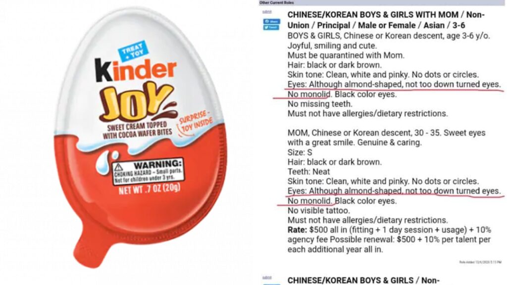 'Not too turned down eyes, no monolid' Kinder Joy slammed for racist
